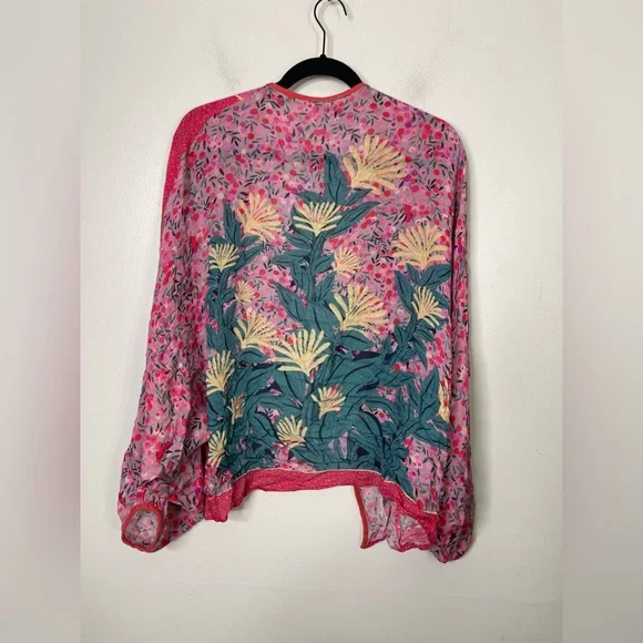 Anthropologie Louise Floral Kimono One Size Boho Coastal Vacation - Picture 8 of 8